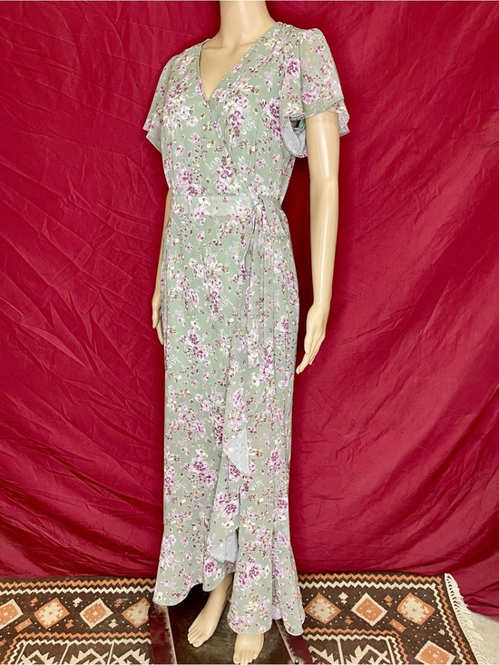 Bluivy Dresses & Skirts - Blu Ivy Floral Sage True Wrap Chiffon Maxi Dress Women’s Size Small NWOT